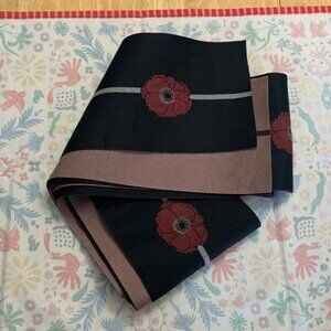 Japanese Obi Belt for Yukata Black with Flowers Design 158”